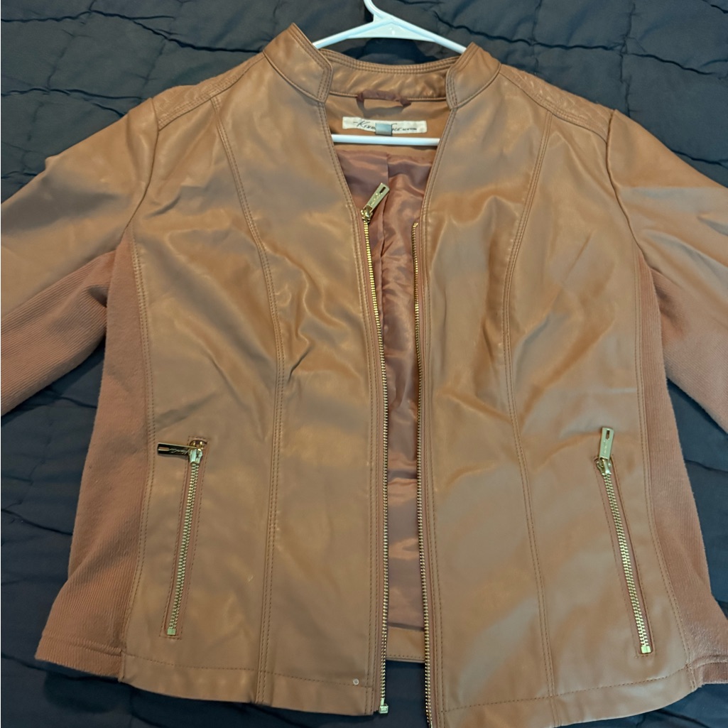 Kenneth Cole New York Tan/Dusty Pink Leather And Knit Jacket